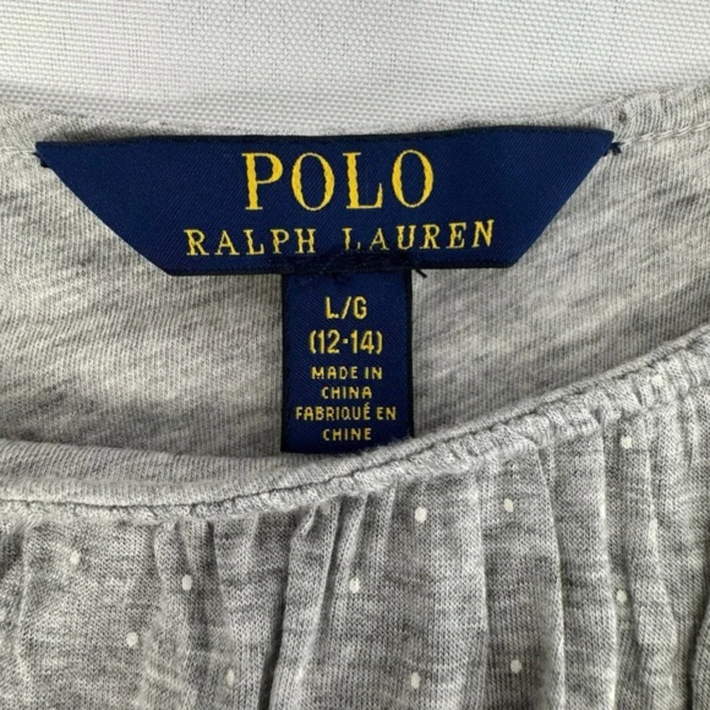 POLO Ralph Lauren Girl's Polka Dot Fit & Flare Dress‎ Grey Preppy Babydoll Large